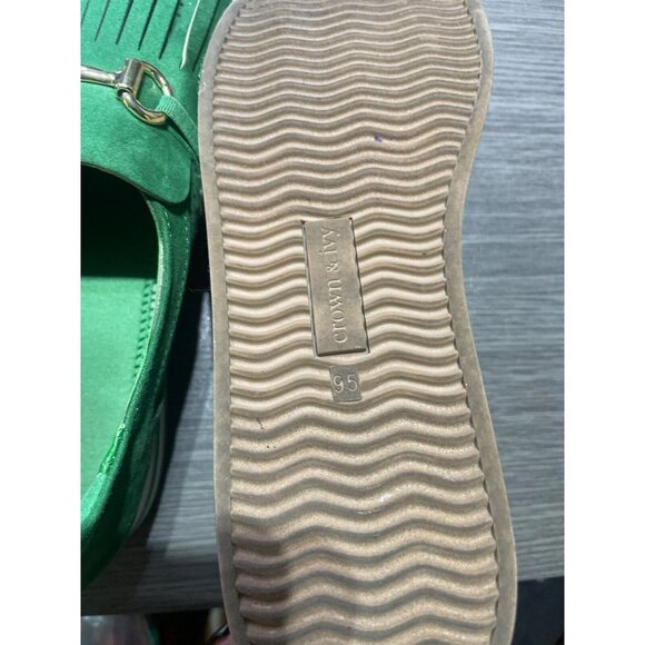 Crown And Ivy Green Perforated Suede Loafers With Fringe & Gold Bit Detail 9.5 - Picture 7 of 8